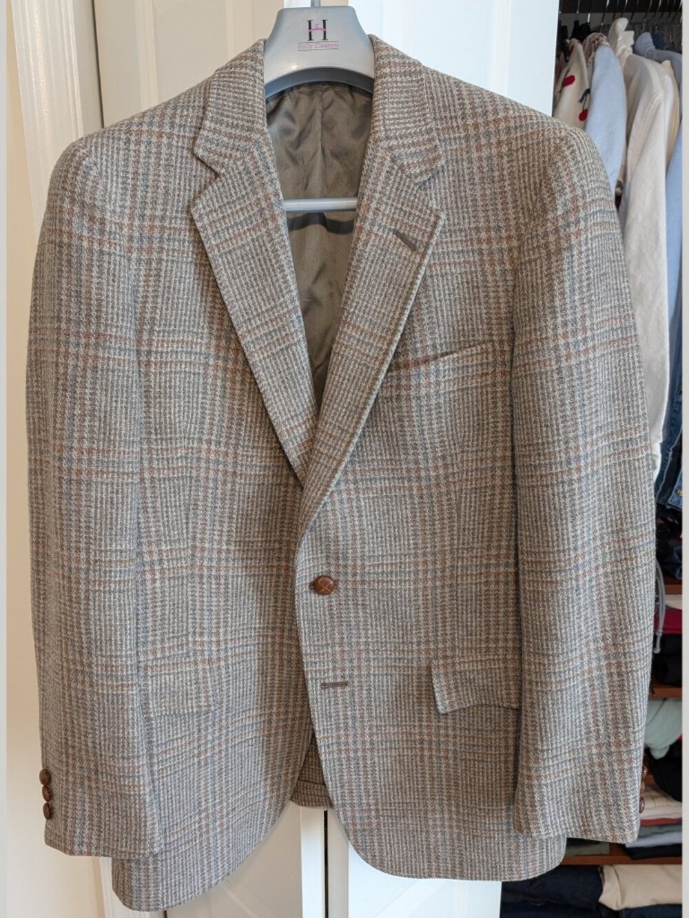 LNWOT Austin Reed Plaid Wool Tweed Sport Coat Football Buttons Made in USA 40R